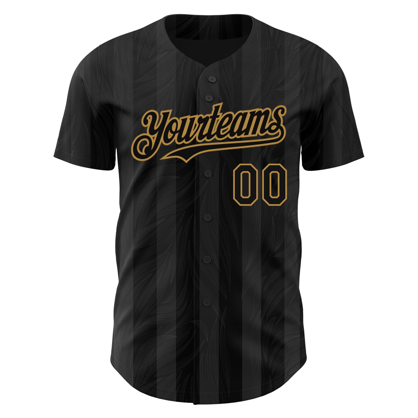 Custom Black Old Gold 3D Pattern Design Stripes Authentic Baseball Jersey view 2