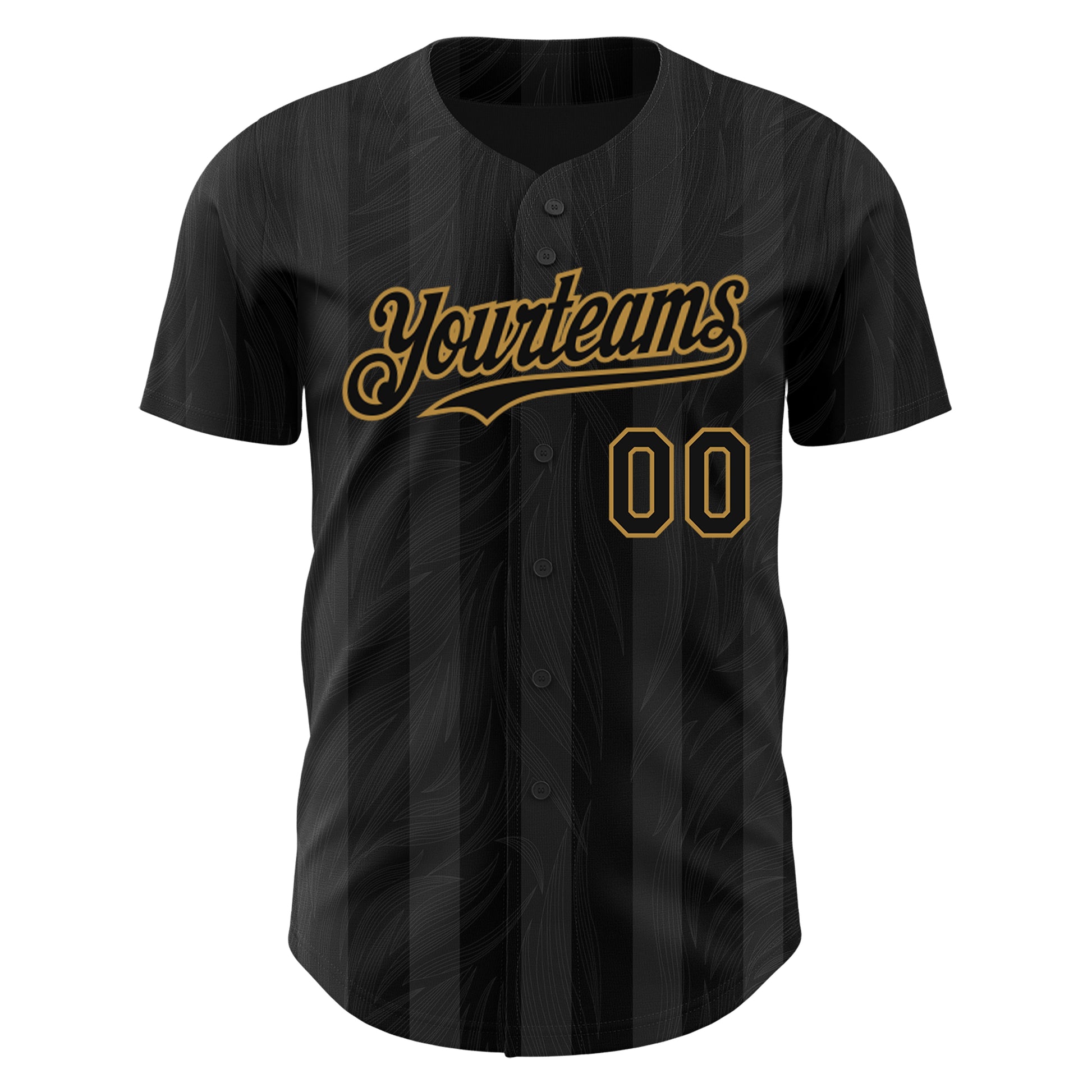 Custom Black Old Gold 3D Pattern Design Stripes Authentic Baseball Jersey view 2