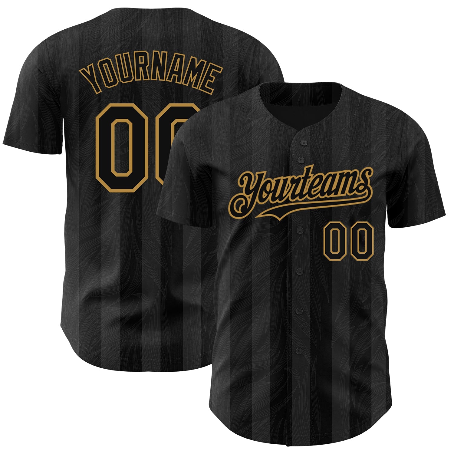 Custom Black Old Gold 3D Pattern Design Stripes Authentic Baseball Jersey - Main View