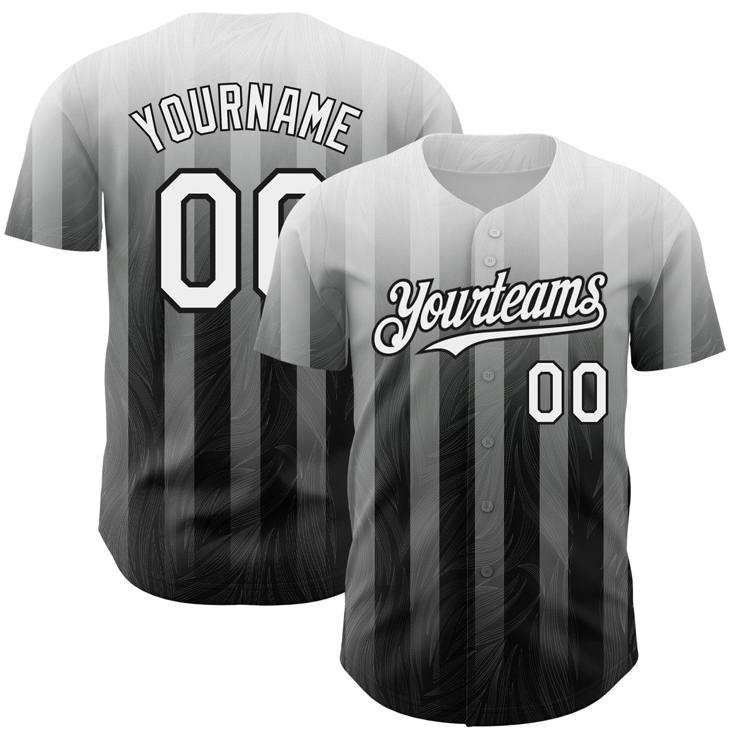 Custom Gray White-Black 3D Pattern Design Stripes Authentic Baseball Jersey - Main View