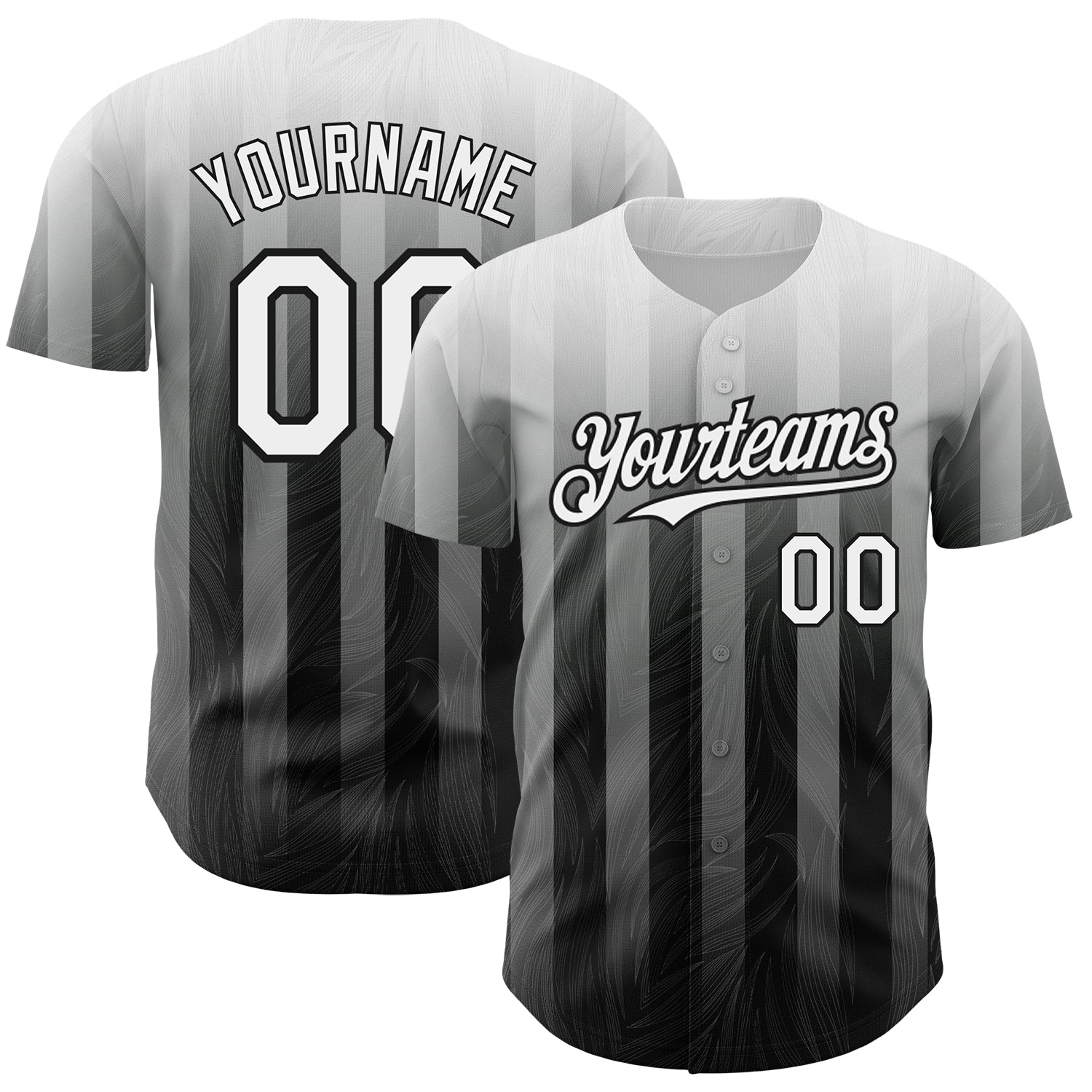 Custom Gray White-Black 3D Pattern Design Stripes Authentic Baseball Jersey - Main View