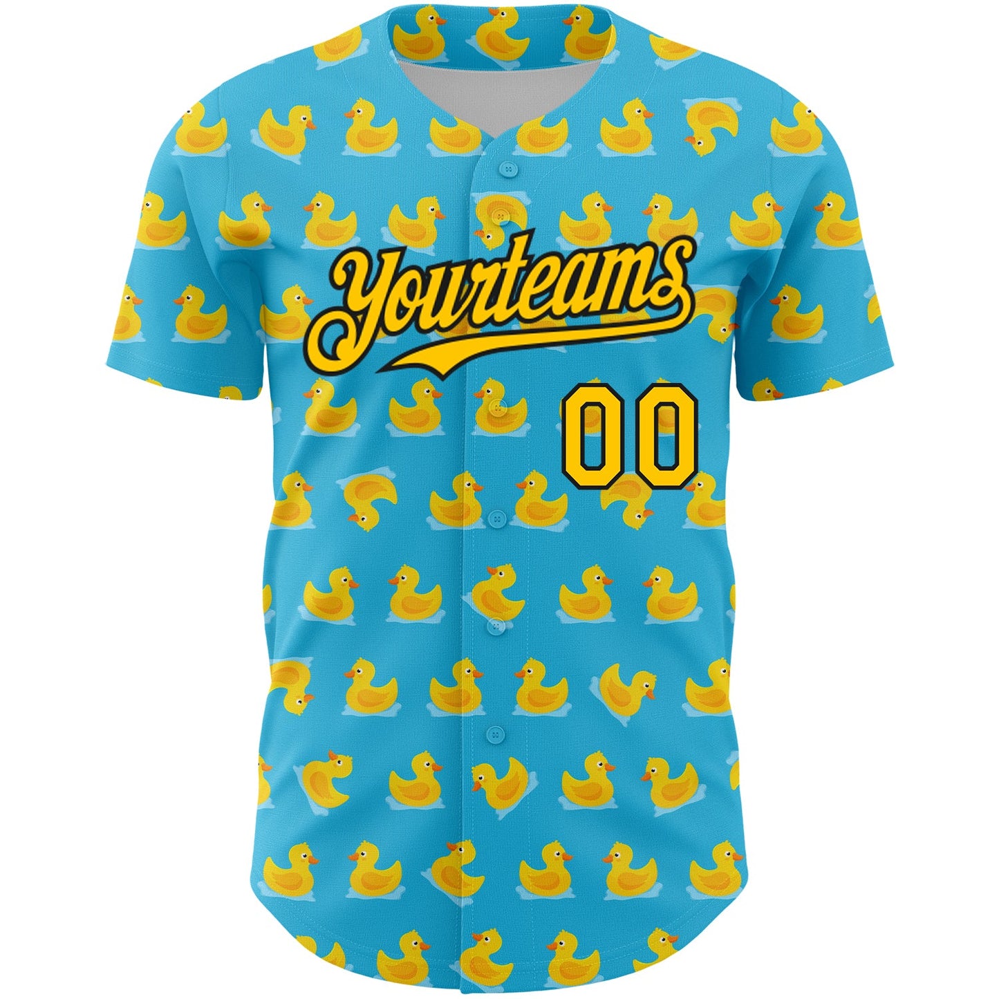 Custom Sky Blue Yellow-Black 3D Pattern Design Duck Authentic Baseball Jersey view 2