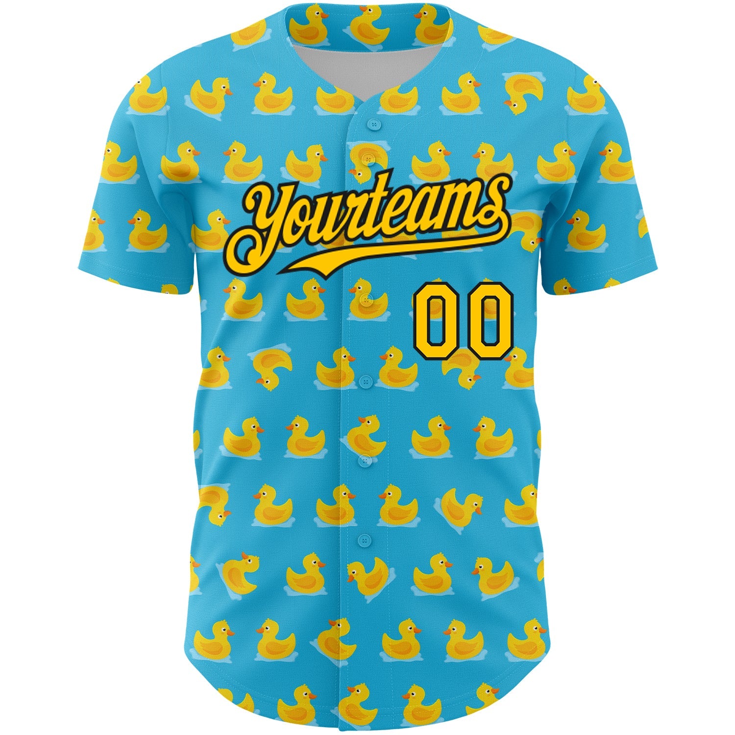 Custom Sky Blue Yellow-Black 3D Pattern Design Duck Authentic Baseball Jersey view 2