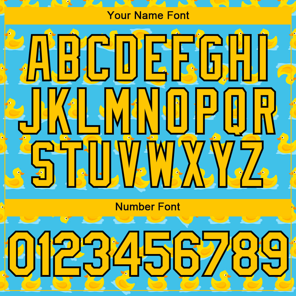 Custom Sky Blue Yellow-Black 3D Pattern Design Duck Authentic Baseball Jersey view 5