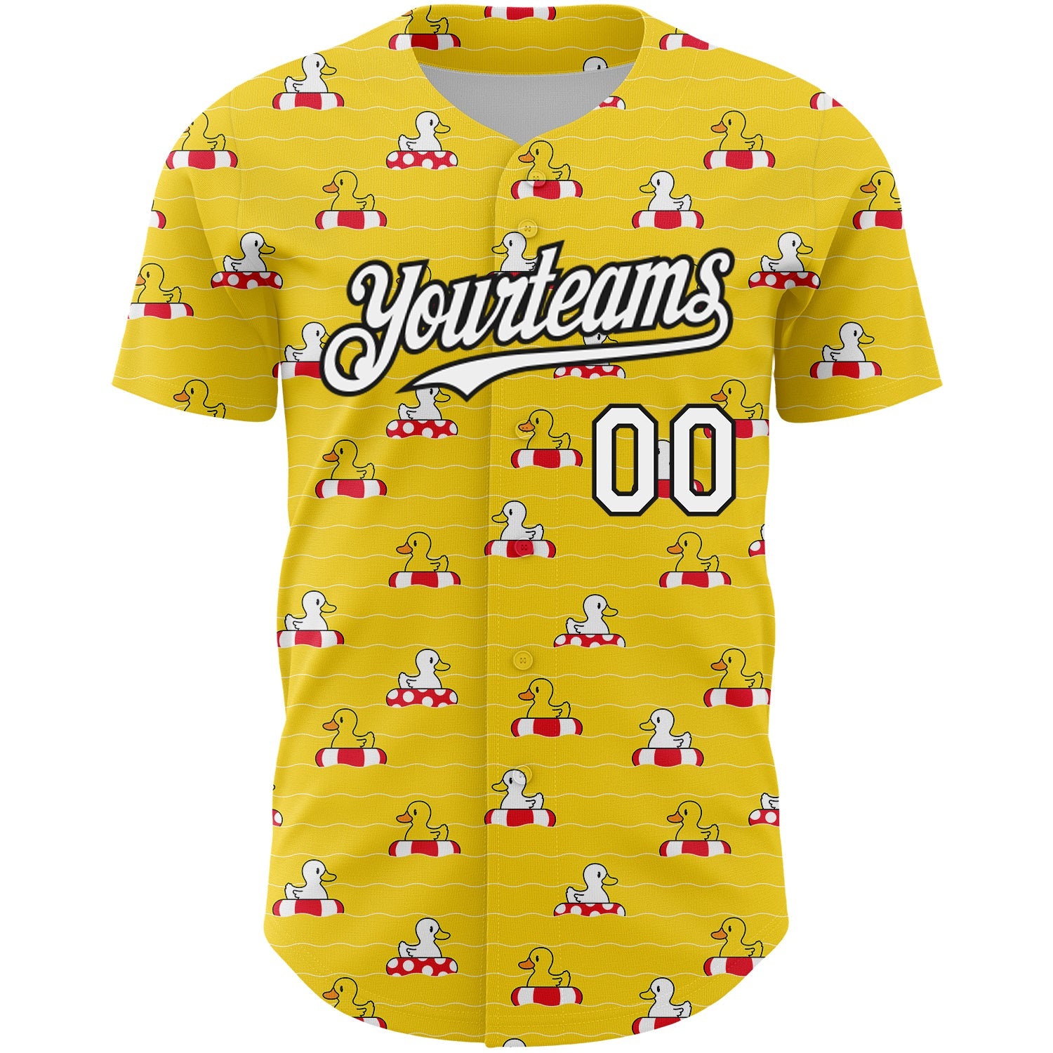 Custom Yellow White-Black 3D Pattern Design Duck Authentic Baseball Jersey view 2