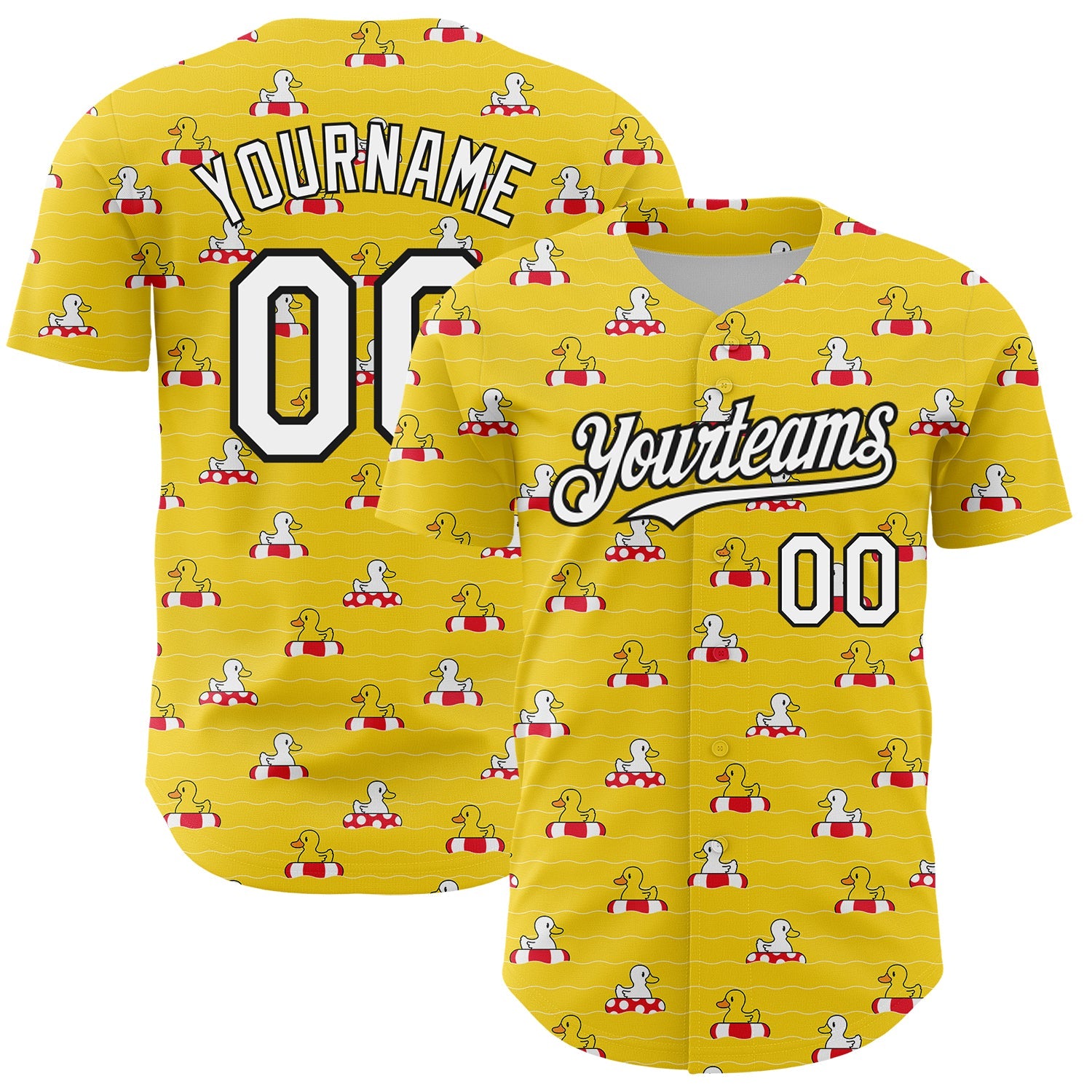 Custom Yellow White-Black 3D Pattern Design Duck Authentic Baseball Jersey - Main View