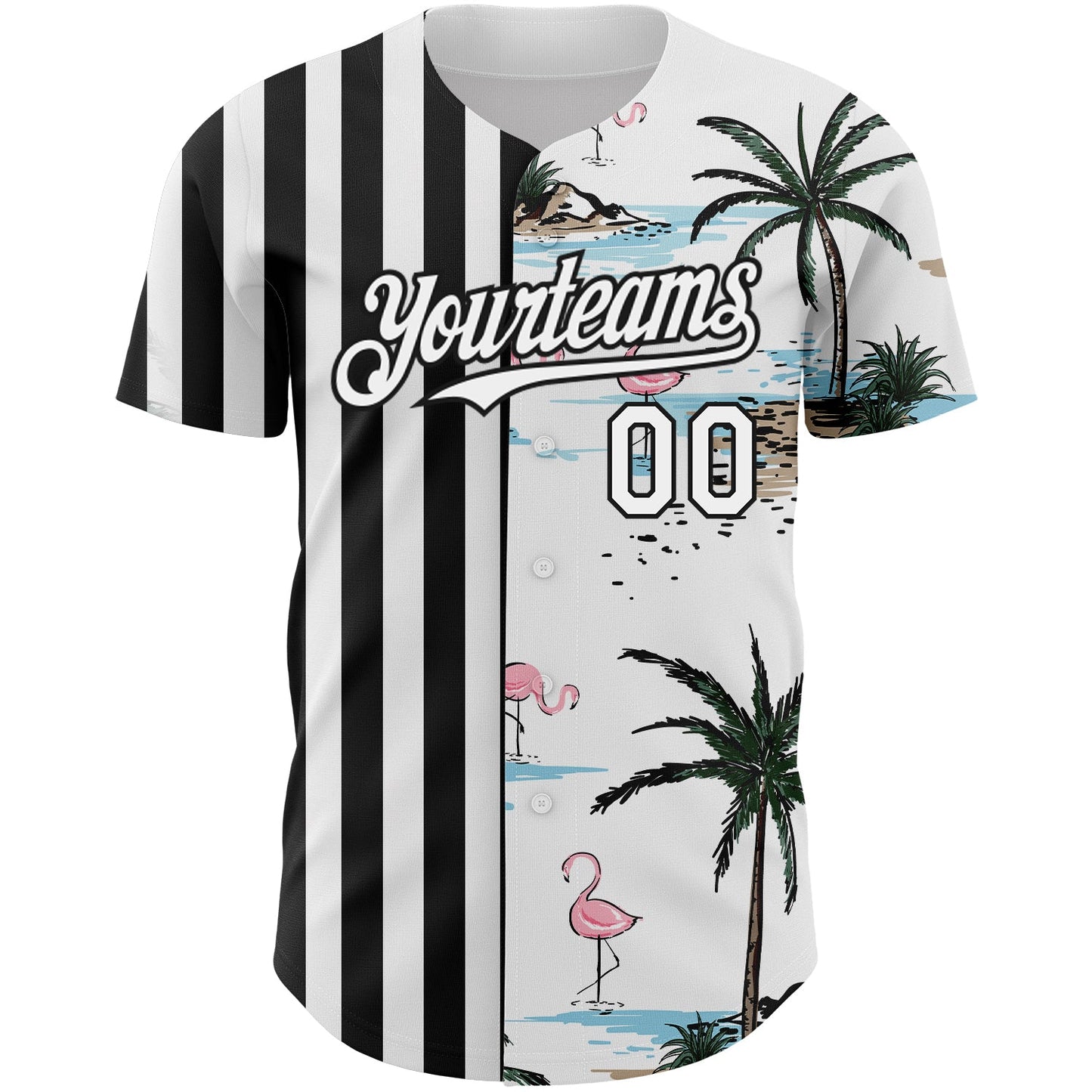 Custom White Black 3D Pattern Design Tropical Hawaii Palm Trees Authentic Baseball Jersey view 2