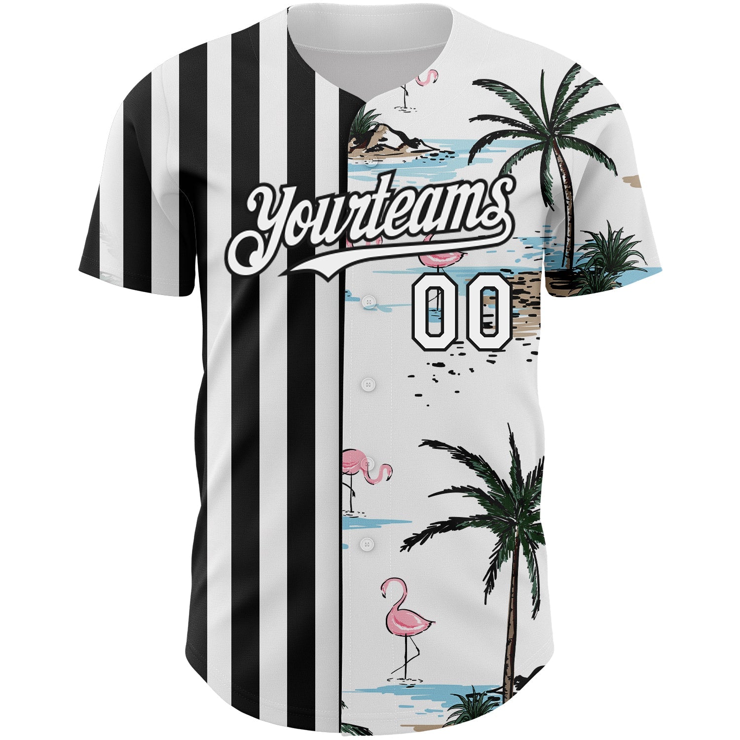 Custom White Black 3D Pattern Design Tropical Hawaii Palm Trees Authentic Baseball Jersey view 2