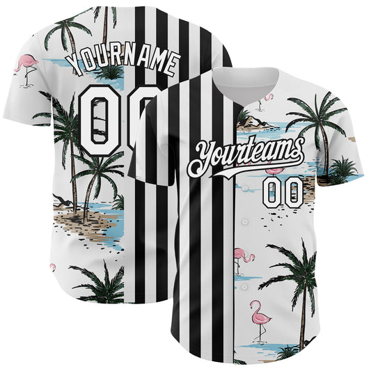 Custom White Black 3D Pattern Design Tropical Hawaii Palm Trees Authentic Baseball Jersey - Main View