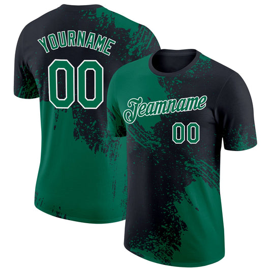 Custom Kelly Green Black-White 3D Pattern Design Abstract Brush Stroke Performance T-Shirt - Main View