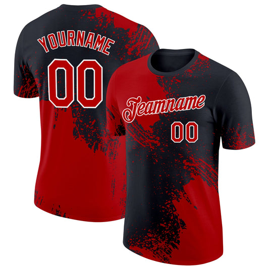 Custom Red Black-White 3D Pattern Design Abstract Brush Stroke Performance T-Shirt - Main View