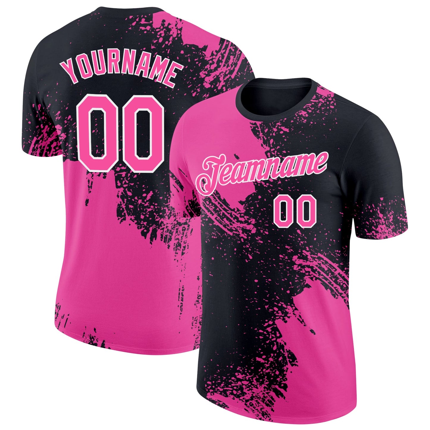 Custom Pink Black-White 3D Pattern Design Abstract Brush Stroke Performance T-Shirt - Main View