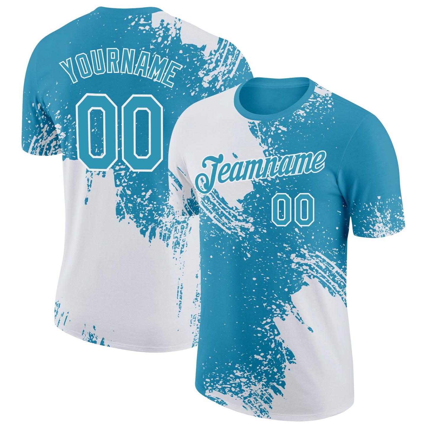 Custom White Panther Blue 3D Pattern Design Abstract Brush Stroke Performance T-Shirt - Main View