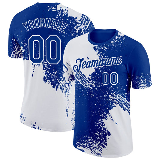 Custom White Royal 3D Pattern Design Abstract Brush Stroke Performance T-Shirt - Main View
