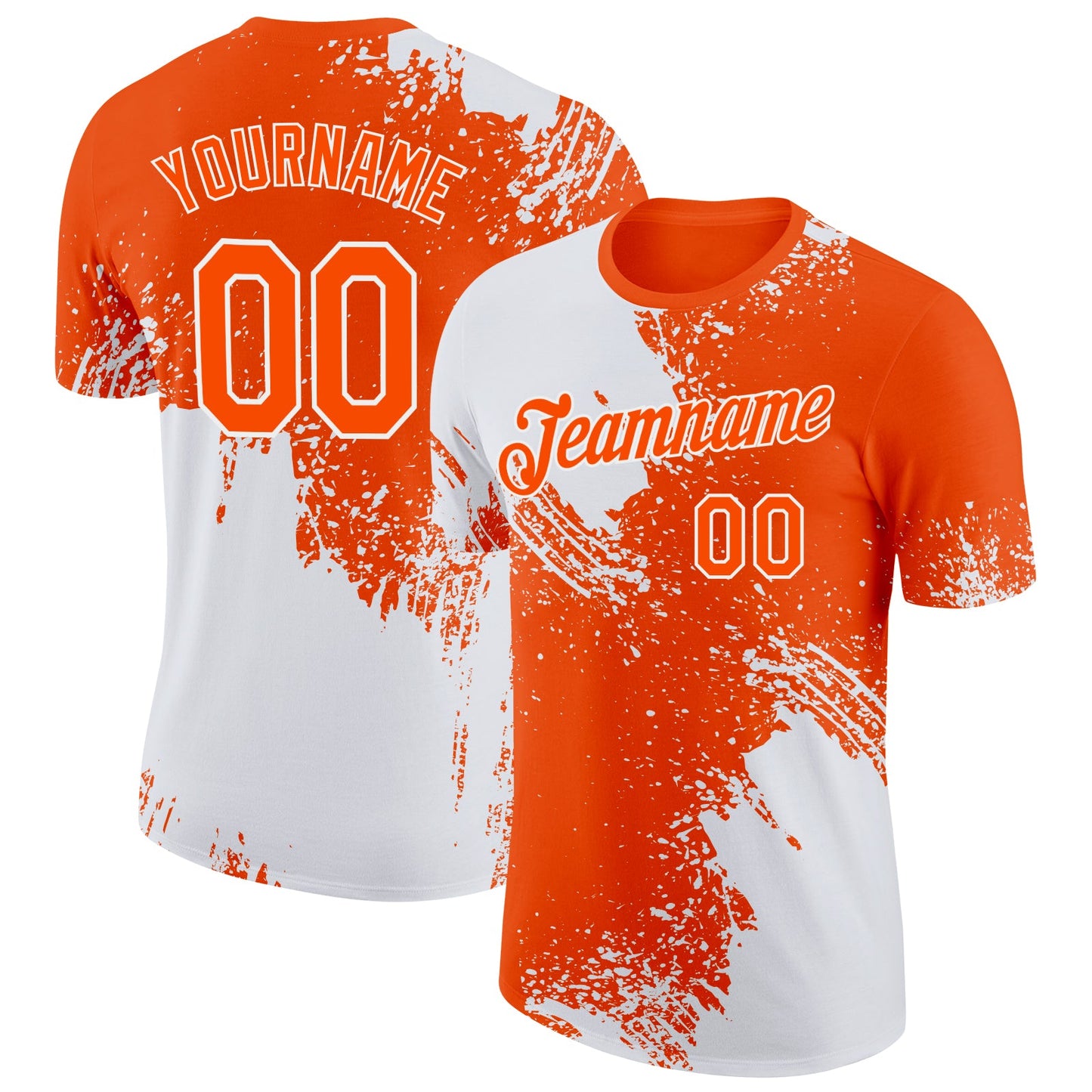 Custom White Orange 3D Pattern Design Abstract Brush Stroke Performance T-Shirt - Main View