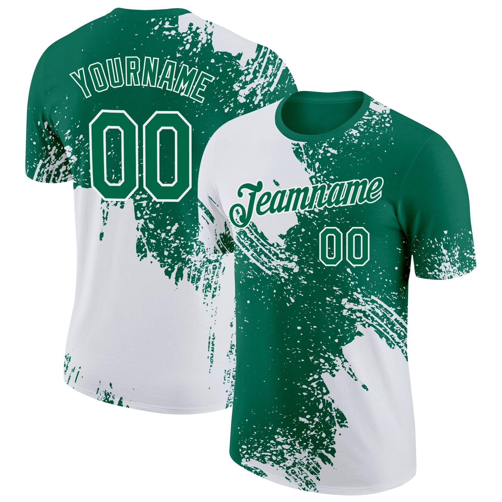 Custom White Kelly Green 3D Pattern Design Abstract Brush Stroke Performance T-Shirt - Main View