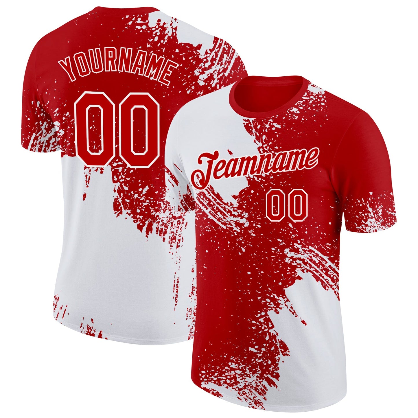 Custom White Red 3D Pattern Design Abstract Brush Stroke Performance T-Shirt - Main View