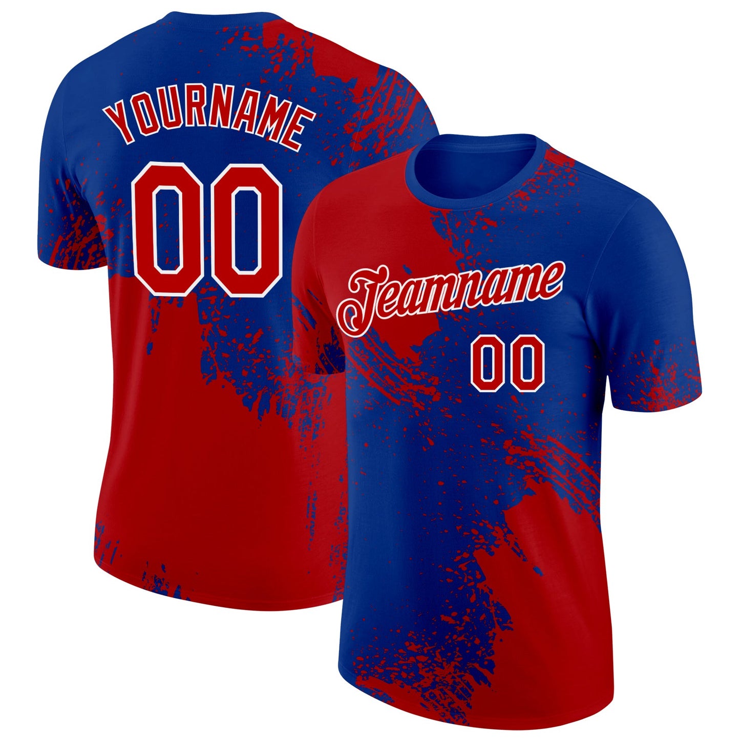 Custom Red Royal-White 3D Pattern Design Abstract Brush Stroke Performance T-Shirt - Main View