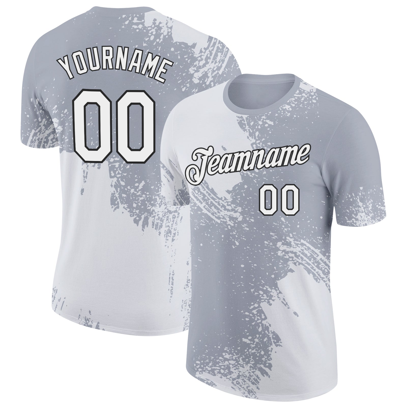 Custom White Gray 3D Pattern Design Abstract Brush Stroke Performance T-Shirt - Main View