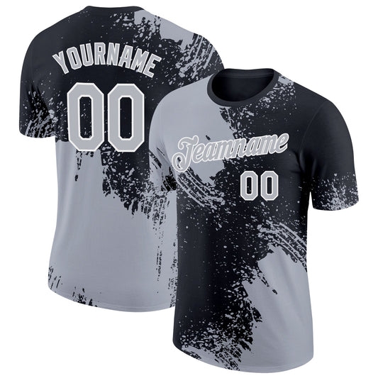 Custom Gray Black-White 3D Pattern Design Abstract Brush Stroke Performance T-Shirt - Main View