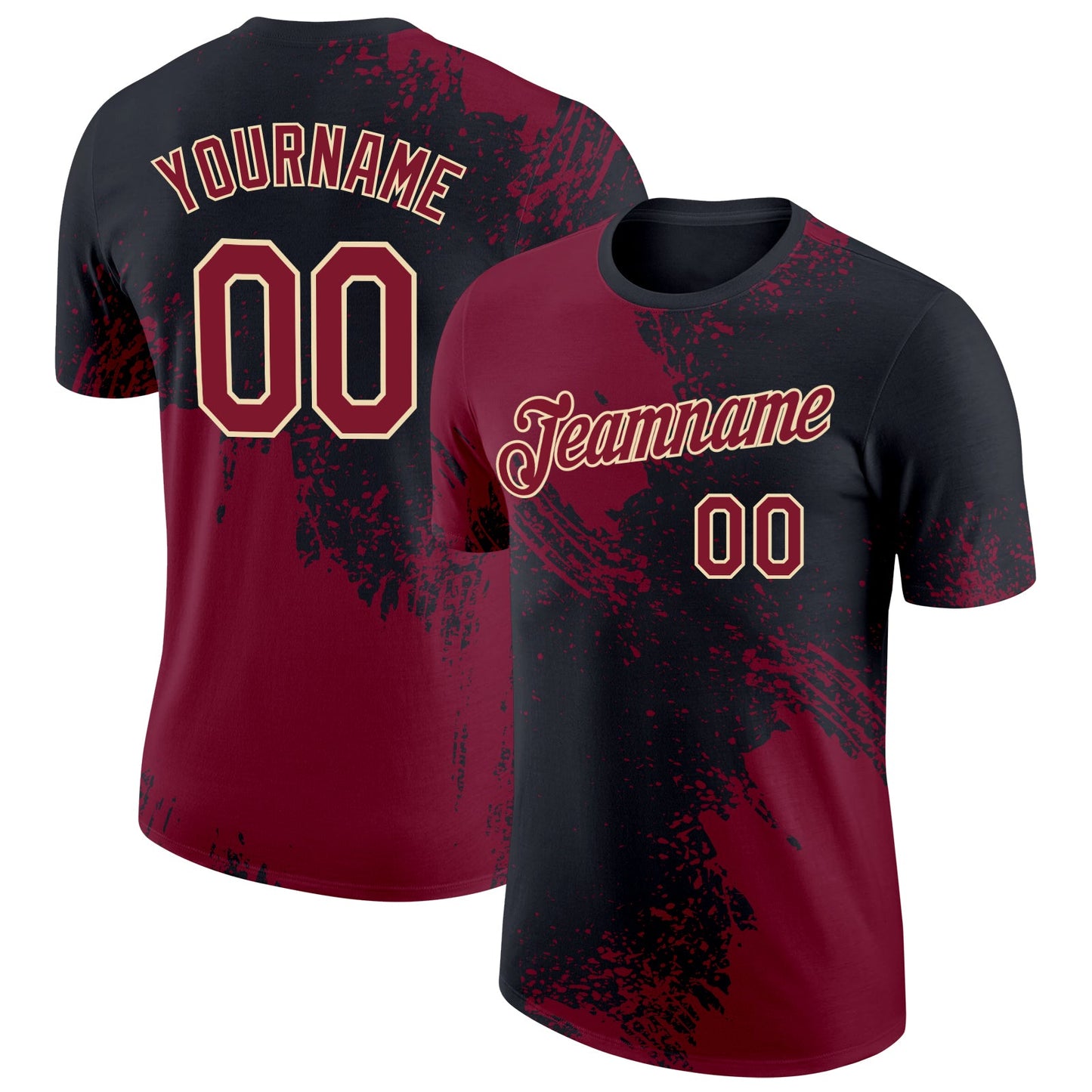 Custom Crimson Black-Cream 3D Pattern Design Abstract Brush Stroke Performance T-Shirt - Main View