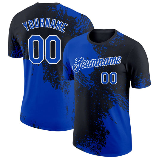 Custom Thunder Blue Black-White 3D Pattern Design Abstract Brush Stroke Performance T-Shirt - Main View