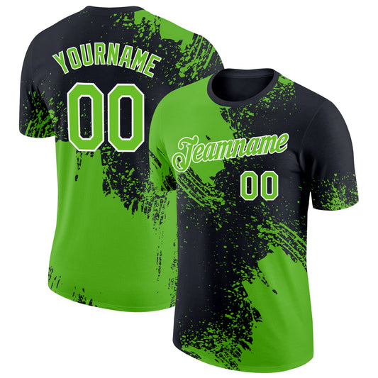 Custom Aurora Green Black-White 3D Pattern Design Abstract Brush Stroke Performance T-Shirt - Main View