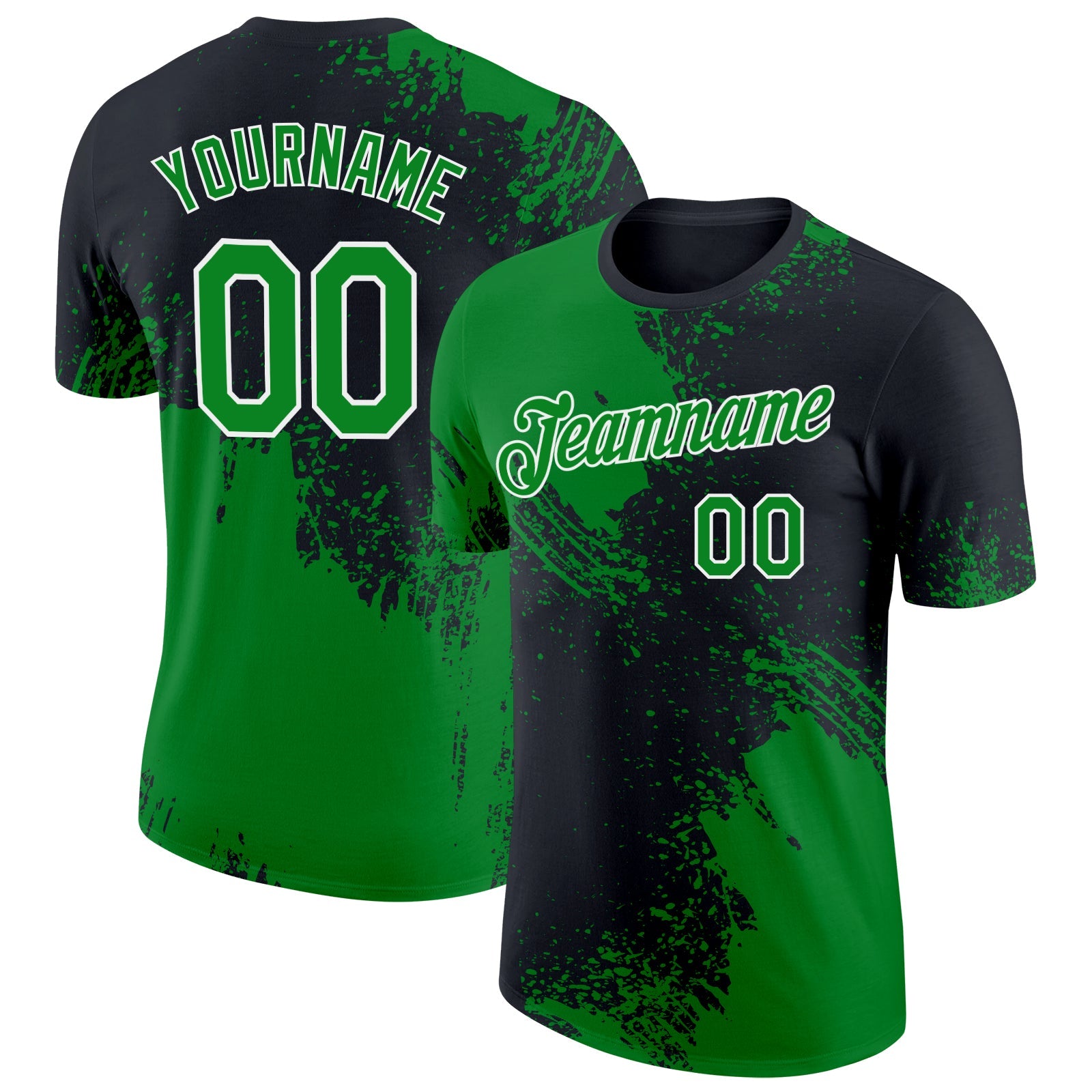 Custom Grass Green Black-White 3D Pattern Design Abstract Brush Stroke Performance T-Shirt - Main View