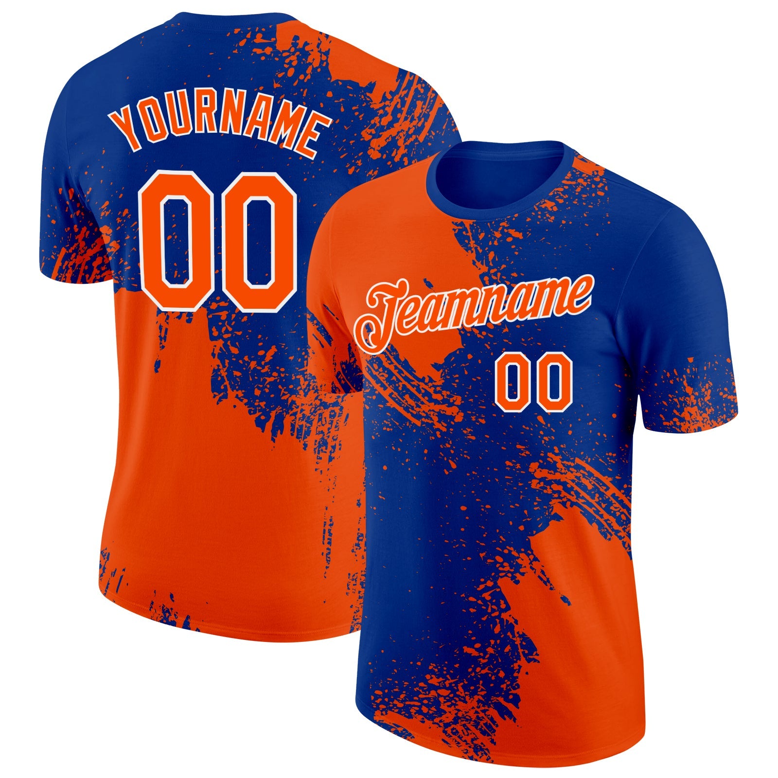 Custom Orange Royal-White 3D Pattern Design Abstract Brush Stroke Performance T-Shirt - Main View