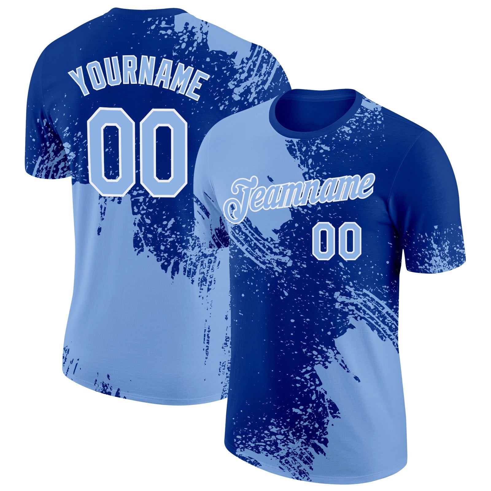 Custom Light Blue Royal-White 3D Pattern Design Abstract Brush Stroke Performance T-Shirt - Main View