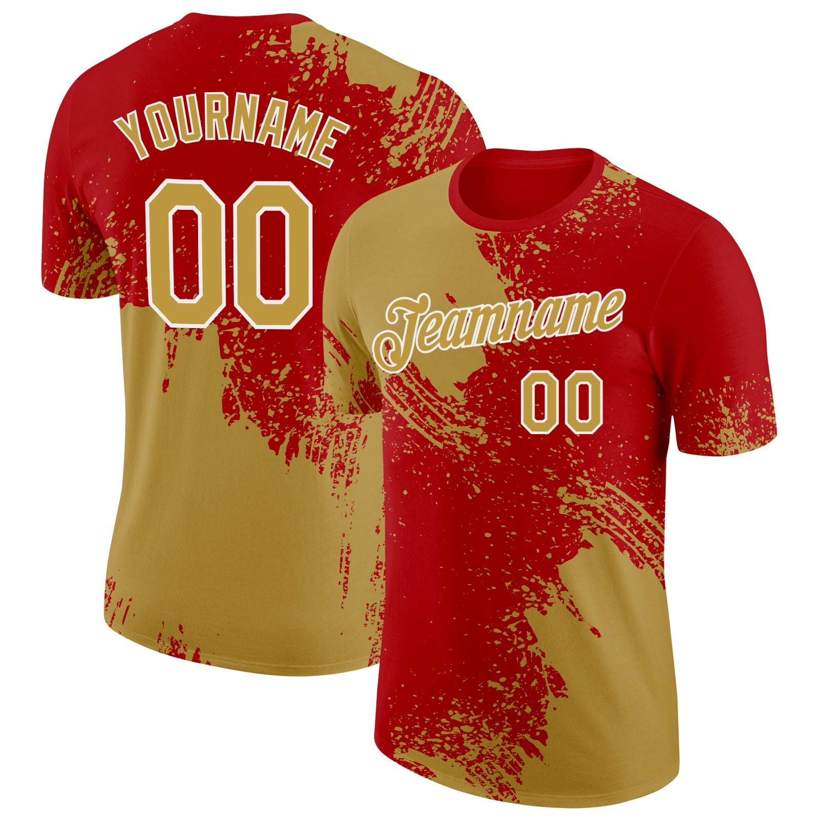 Custom Old Gold Red-White 3D Pattern Design Abstract Brush Stroke Performance T-Shirt - Main View
