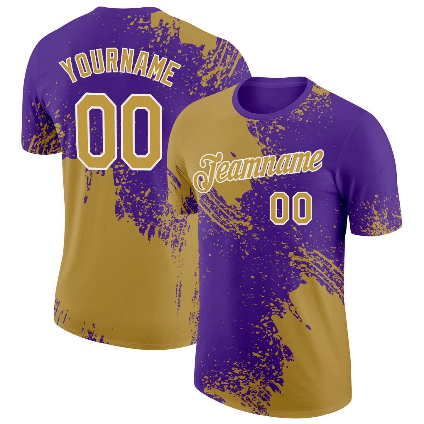 Custom Old Gold Purple-White 3D Pattern Design Abstract Brush Stroke Performance T-Shirt - Main View