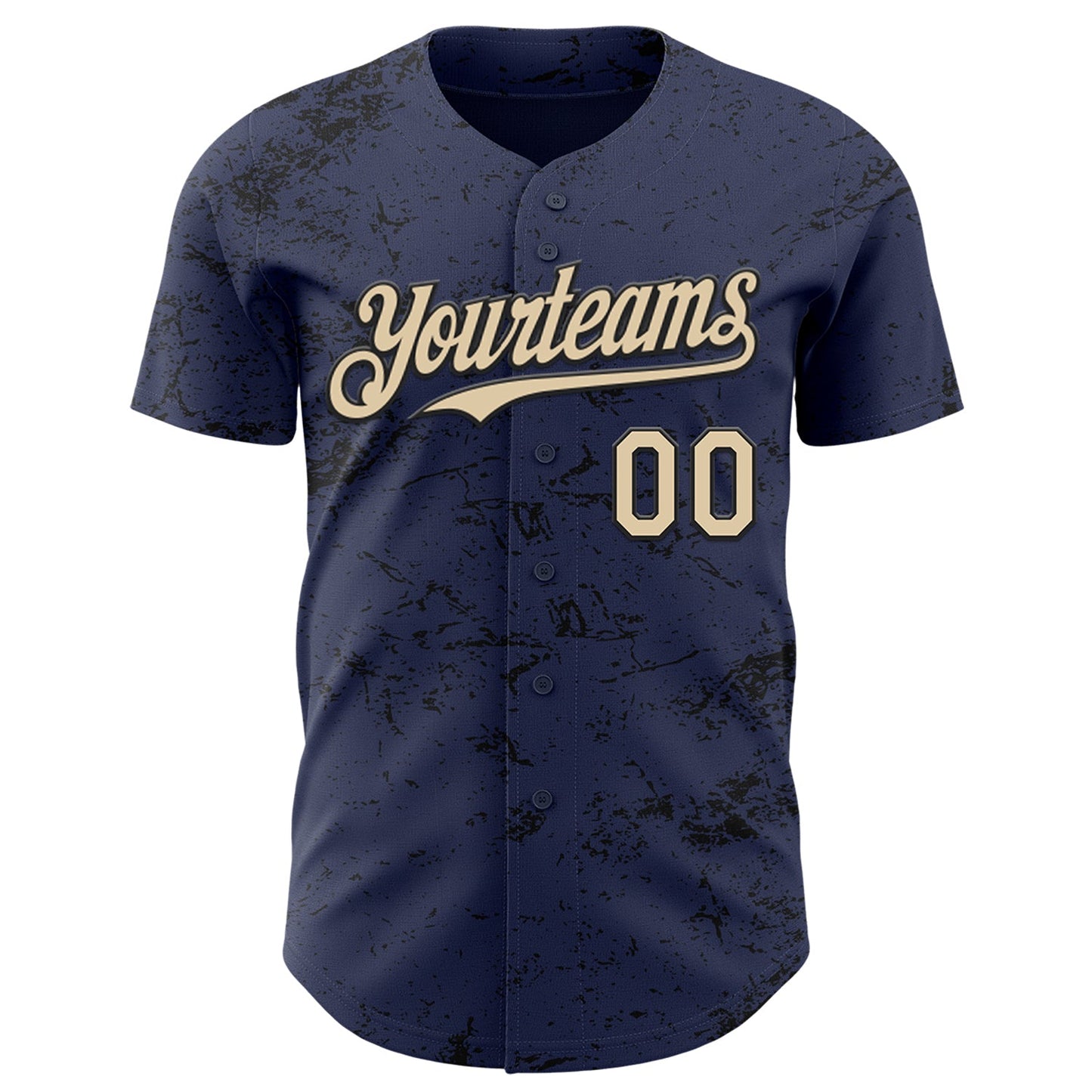Custom Navy City Cream-Black 3D Pattern Design Abstract Splatter Texture Authentic Baseball Jersey view 2