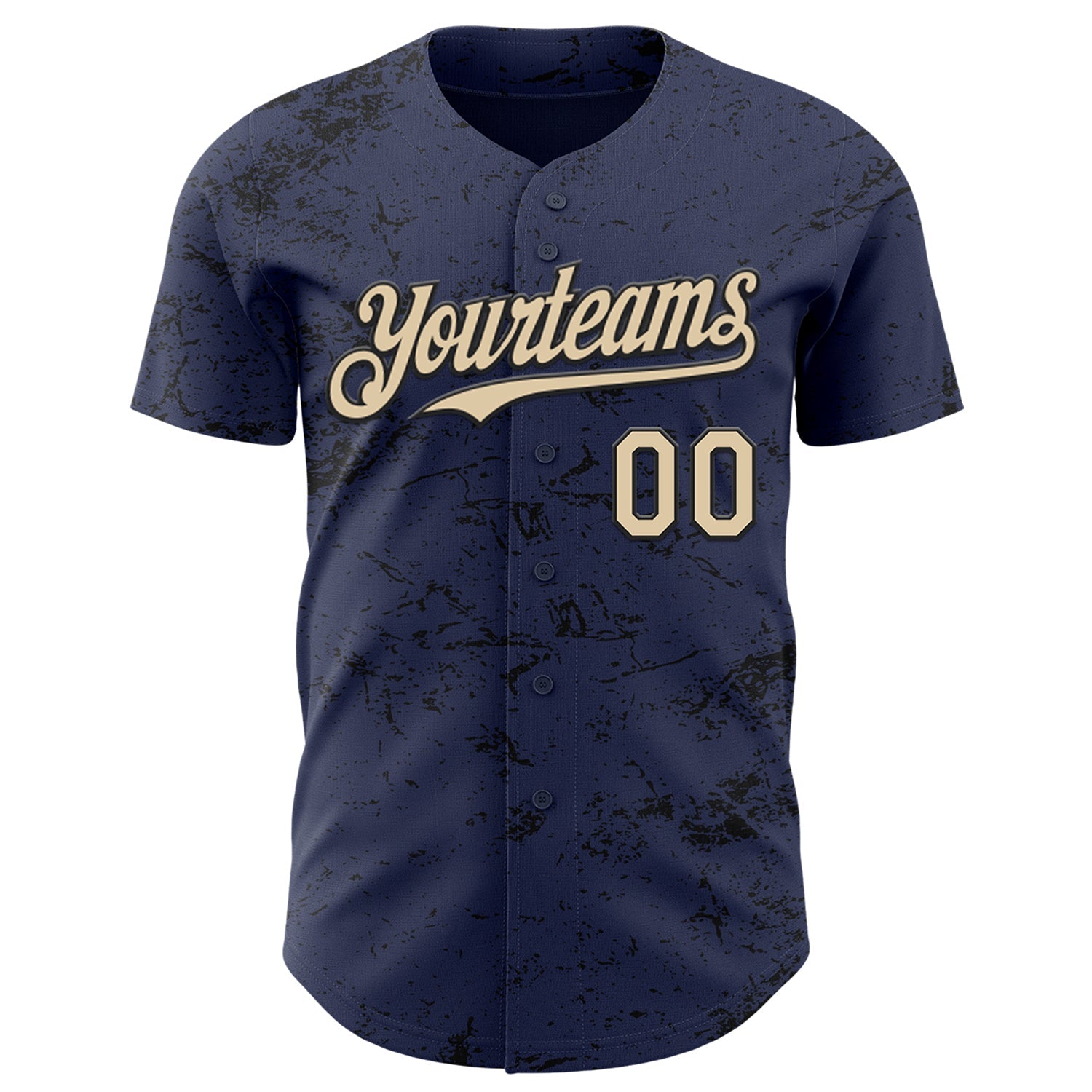 Custom Navy City Cream-Black 3D Pattern Design Abstract Splatter Texture Authentic Baseball Jersey view 2