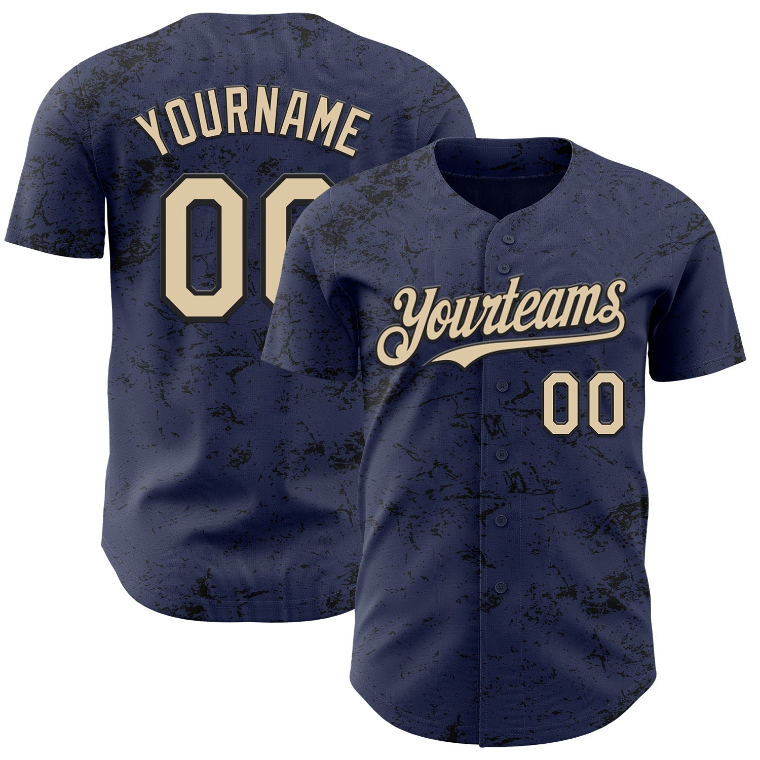 Custom Navy City Cream-Black 3D Pattern Design Abstract Splatter Texture Authentic Baseball Jersey - Main View
