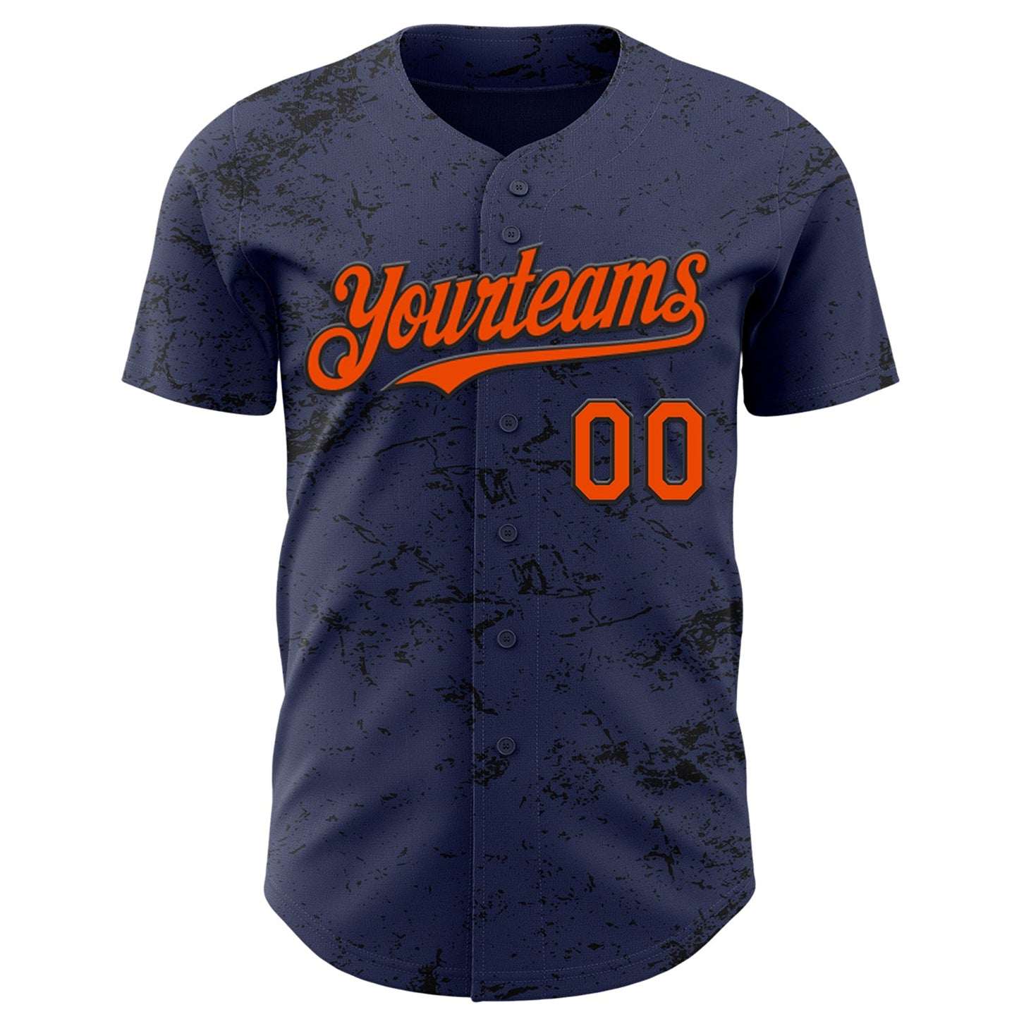 Custom Navy Orange-Black 3D Pattern Design Abstract Splatter Texture Authentic Baseball Jersey view 2