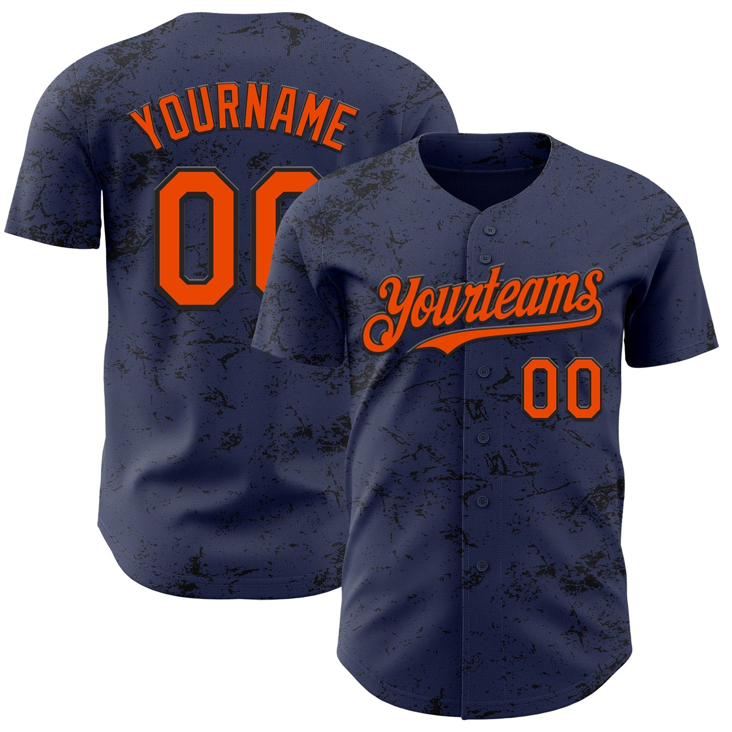 Custom Navy Orange-Black 3D Pattern Design Abstract Splatter Texture Authentic Baseball Jersey - Main View