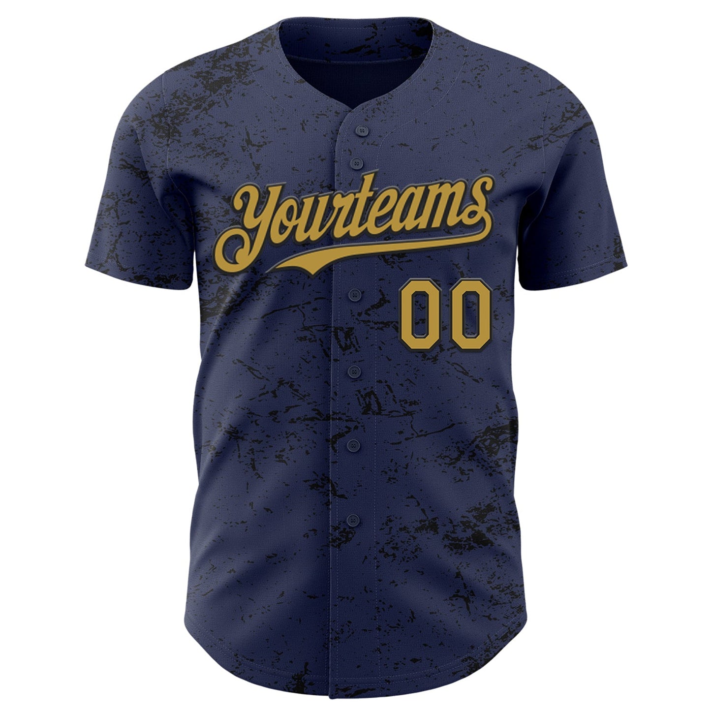 Custom Navy Old Gold-Black 3D Pattern Design Abstract Splatter Texture Authentic Baseball Jersey view 2