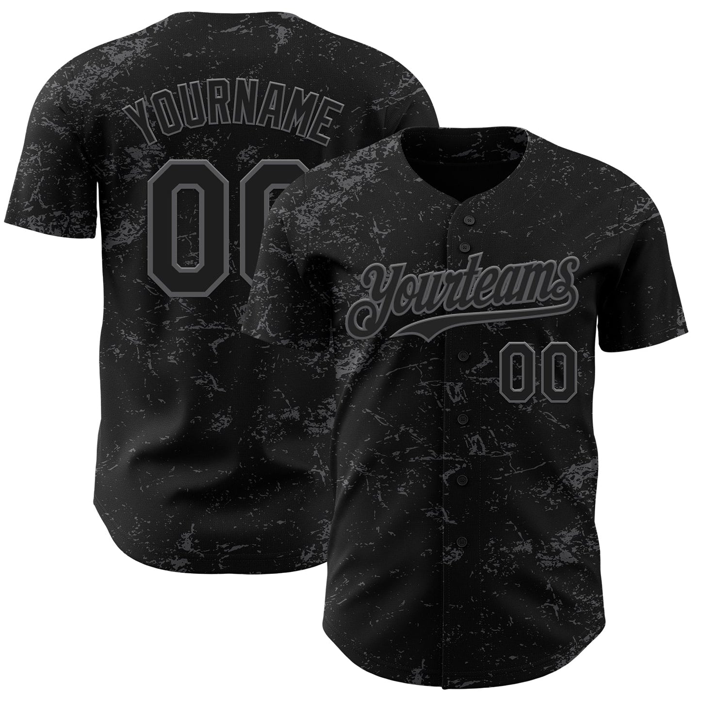 Custom Black Steel Gray 3D Pattern Design Abstract Splatter Texture Authentic Baseball Jersey - Main View