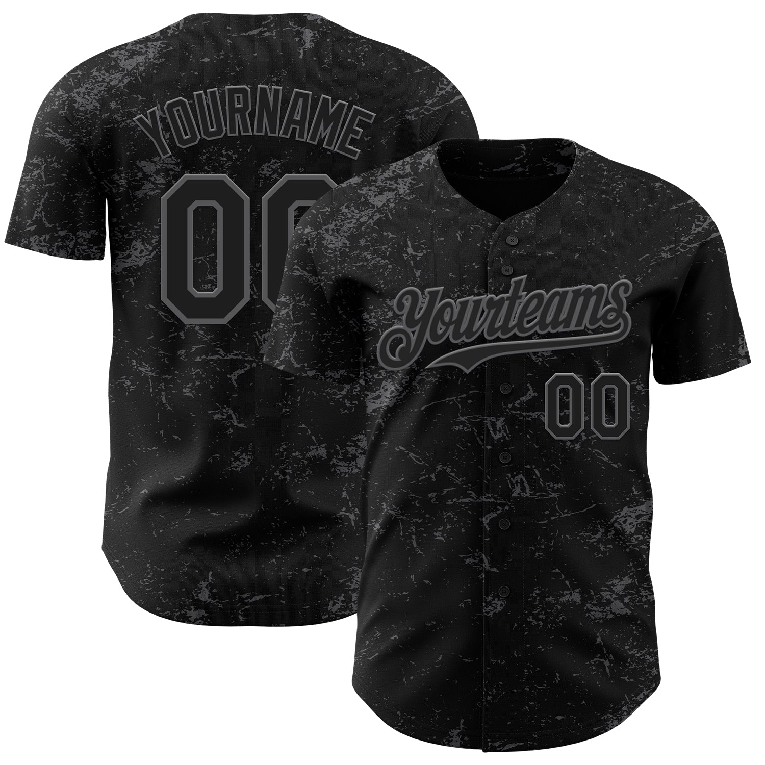 Custom Black Steel Gray 3D Pattern Design Abstract Splatter Texture Authentic Baseball Jersey - Main View