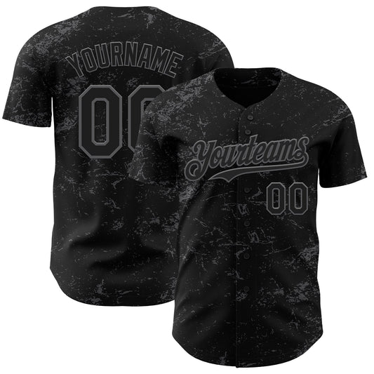 Custom Black Steel Gray 3D Pattern Design Abstract Splatter Texture Authentic Baseball Jersey - Main View