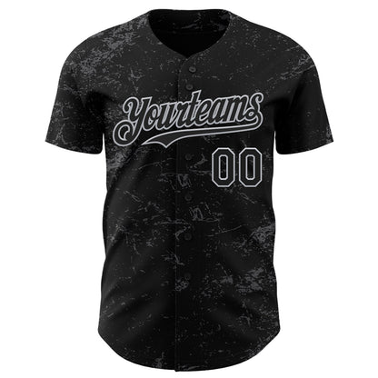 Custom Black Gray-Steel Gray 3D Pattern Design Abstract Splatter Texture Authentic Baseball Jersey view 2