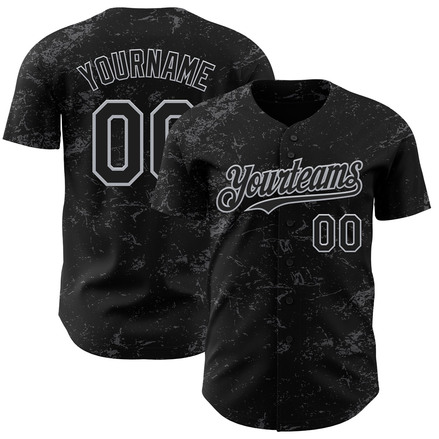 Custom Black Gray-Steel Gray 3D Pattern Design Abstract Splatter Texture Authentic Baseball Jersey - Main View