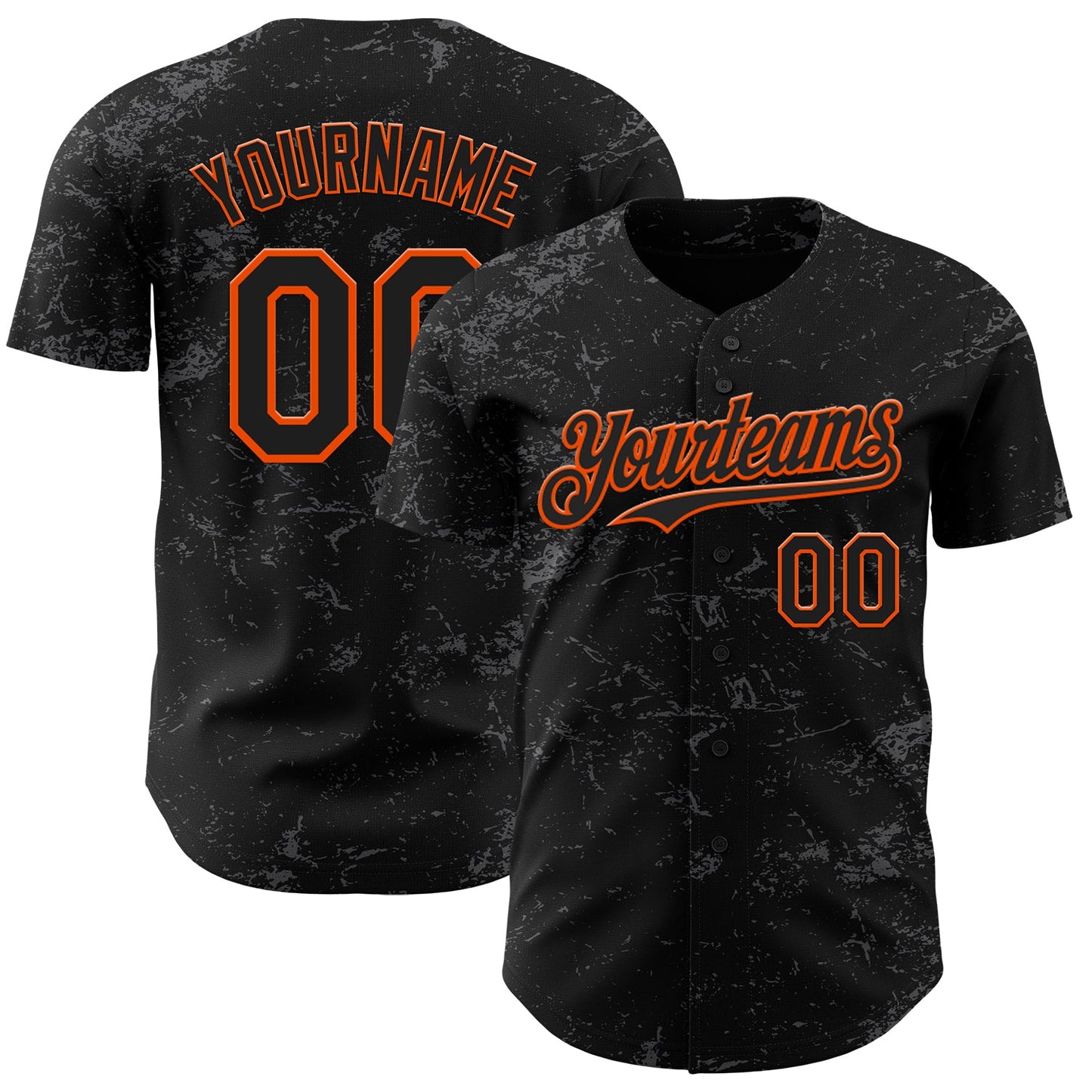 Custom Black Orange-Steel Gray 3D Pattern Design Abstract Splatter Texture Authentic Baseball Jersey - Main View