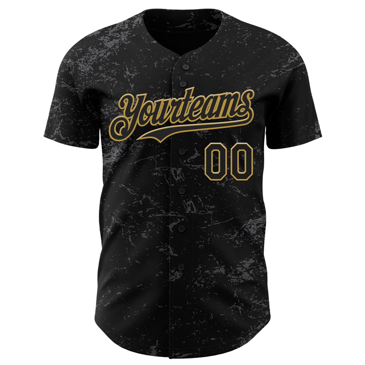 Custom Black Old Gold-Steel Gray 3D Pattern Design Abstract Splatter Texture Authentic Baseball Jersey view 2