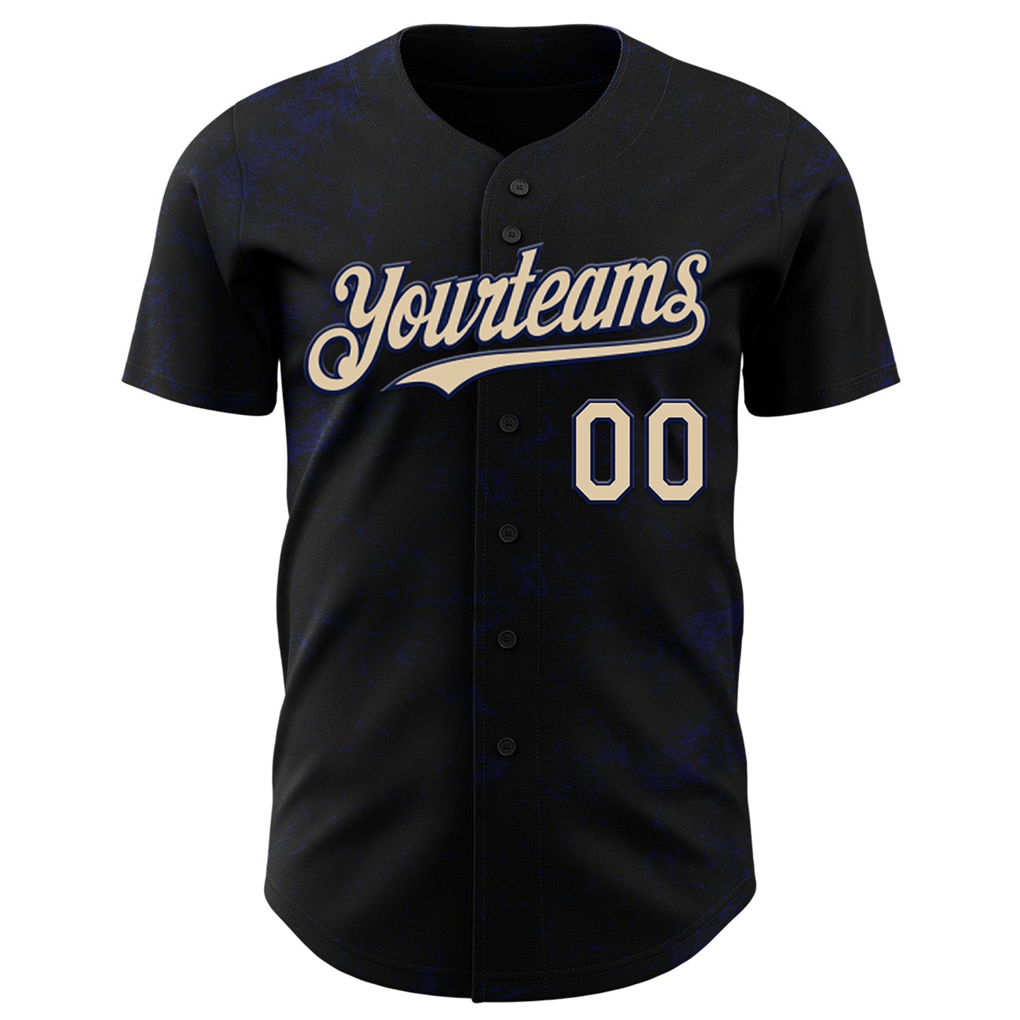 Custom Black City Cream-Navy 3D Pattern Design Abstract Splatter Texture Authentic Baseball Jersey view 2