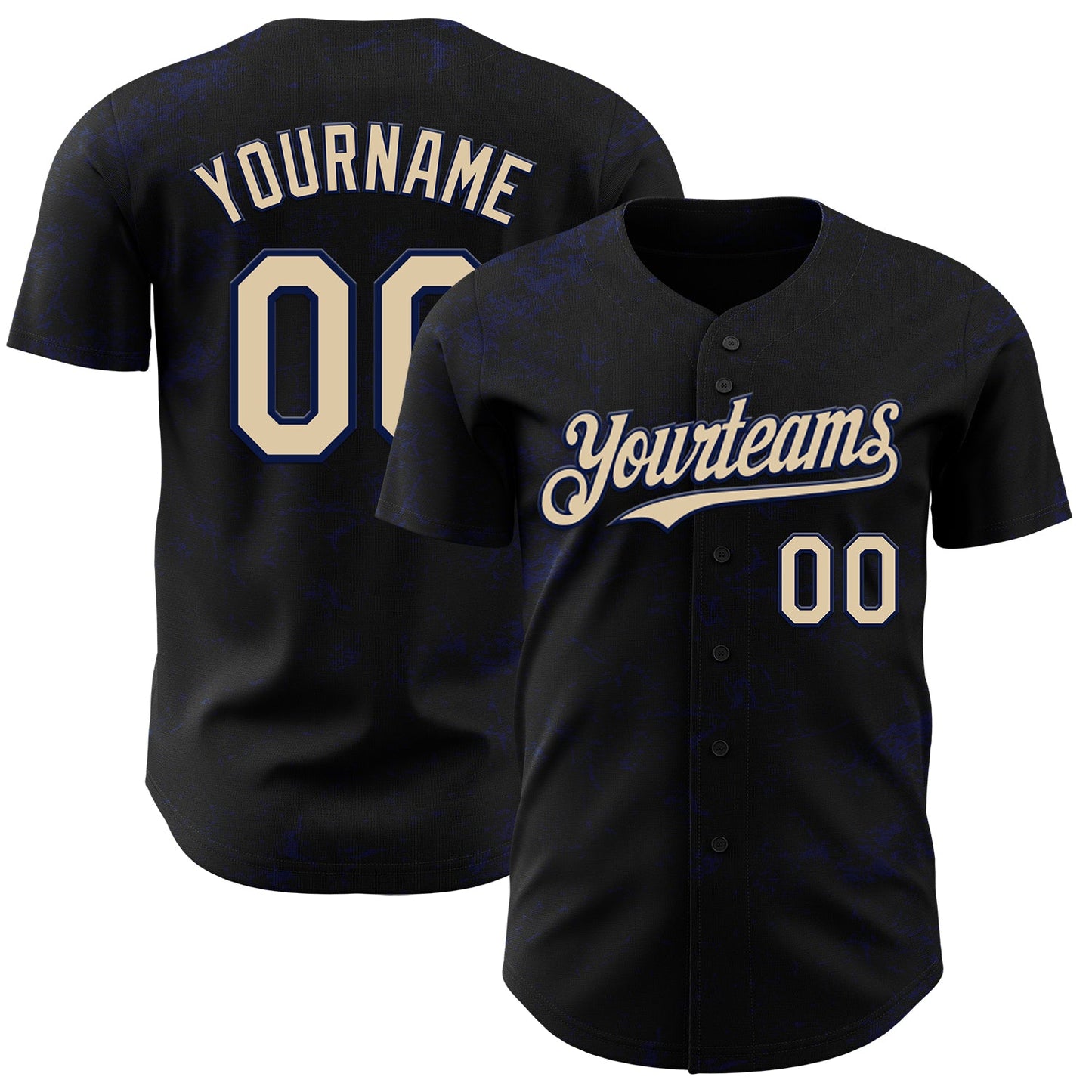 Custom Black City Cream-Navy 3D Pattern Design Abstract Splatter Texture Authentic Baseball Jersey - Main View
