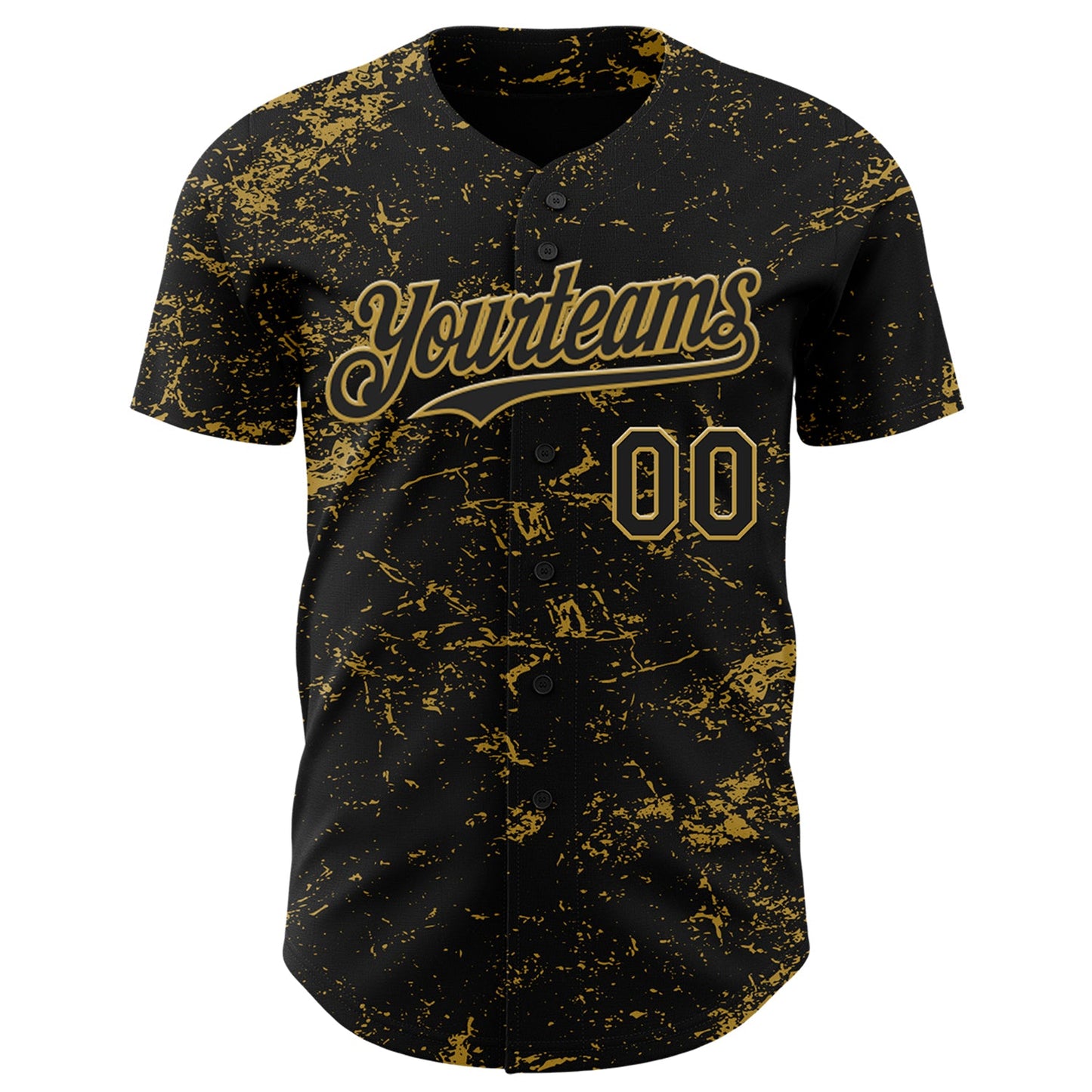 Custom Black Old Gold 3D Pattern Design Abstract Splatter Texture Authentic Baseball Jersey view 2