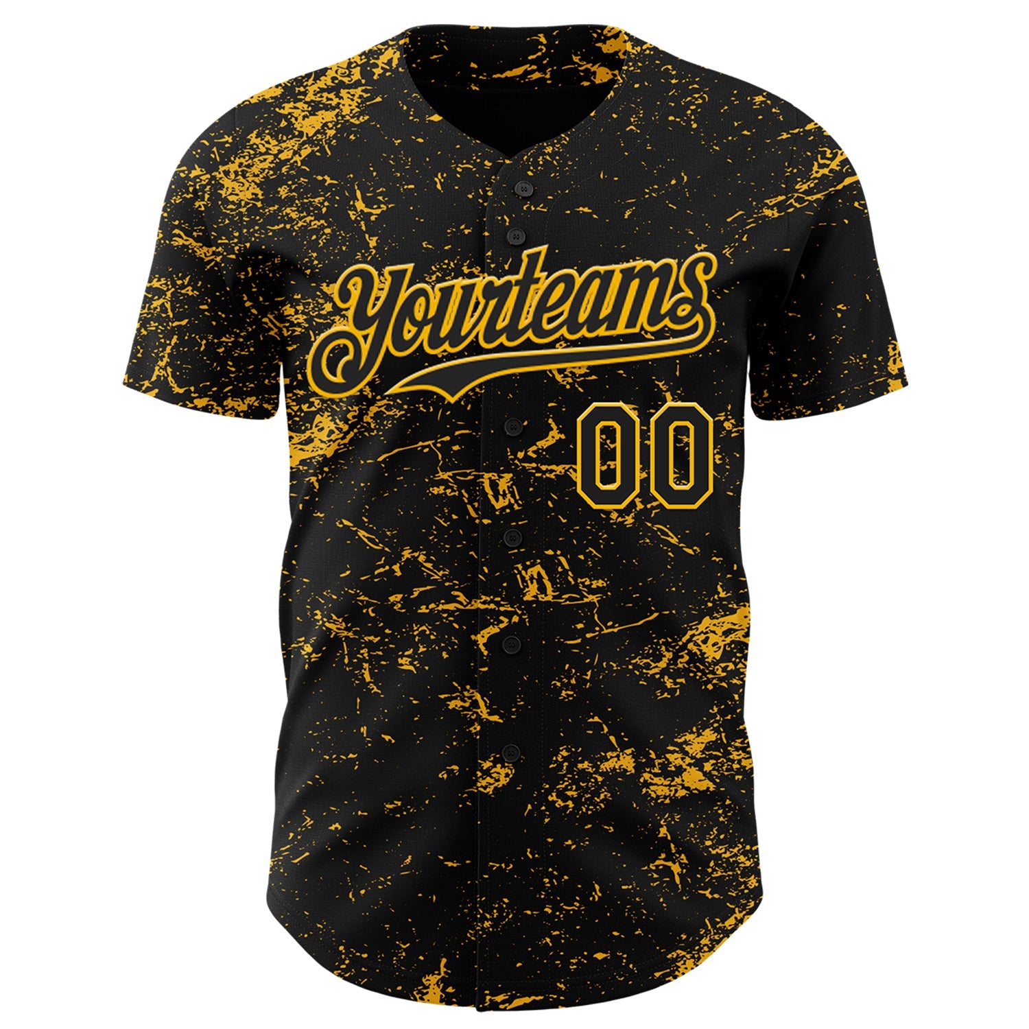 Custom Black Gold 3D Pattern Design Abstract Splatter Texture Authentic Baseball Jersey view 2