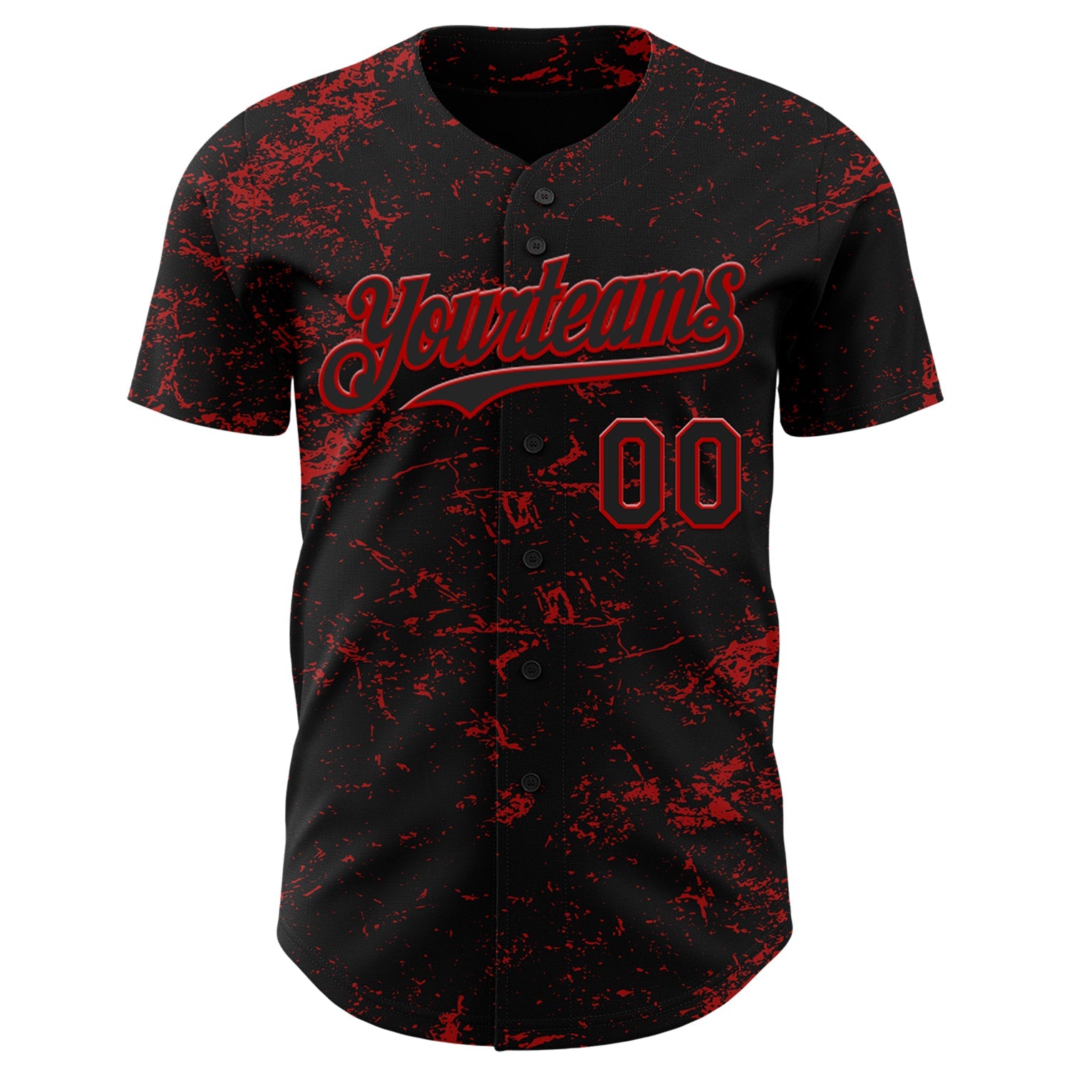 Custom Black Red 3D Pattern Design Abstract Splatter Texture Authentic Baseball Jersey view 2